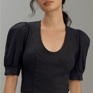 By Anthropologie Black Puff Sleeve Top XS